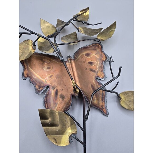 VTG 70's MCM Brutalist Copper Butterfly & Leaves Wall Art Copper Metal‎ Wall Art - Picture 6 of 7